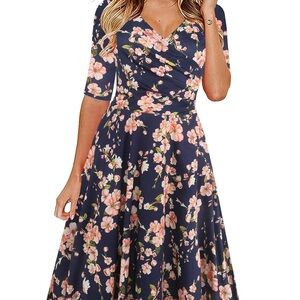 Oxiuly Faux Wrap Blue Floral Dress M BNWT